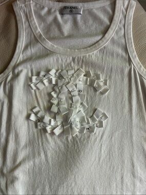 CHANEL White Ribbon-Embellished CC Logo Tank